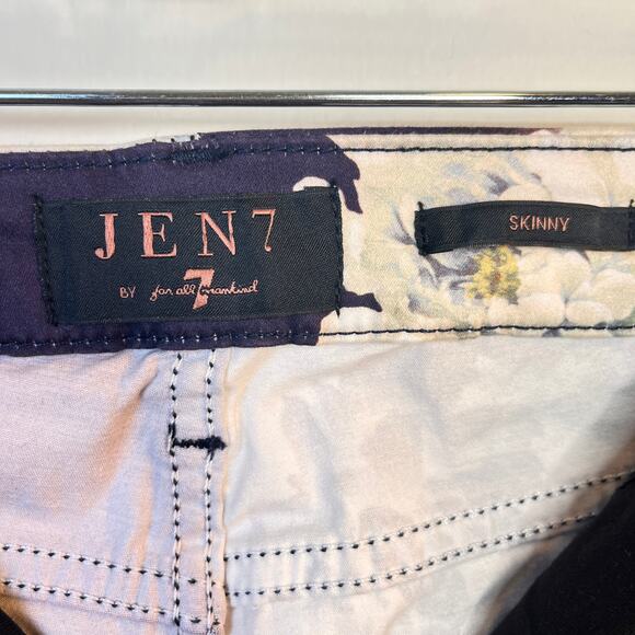 JEN7 by 7 for All Mankind Purple White Floral Sateen Skinny Pants Size 14 NWOT - Picture 4 of 13